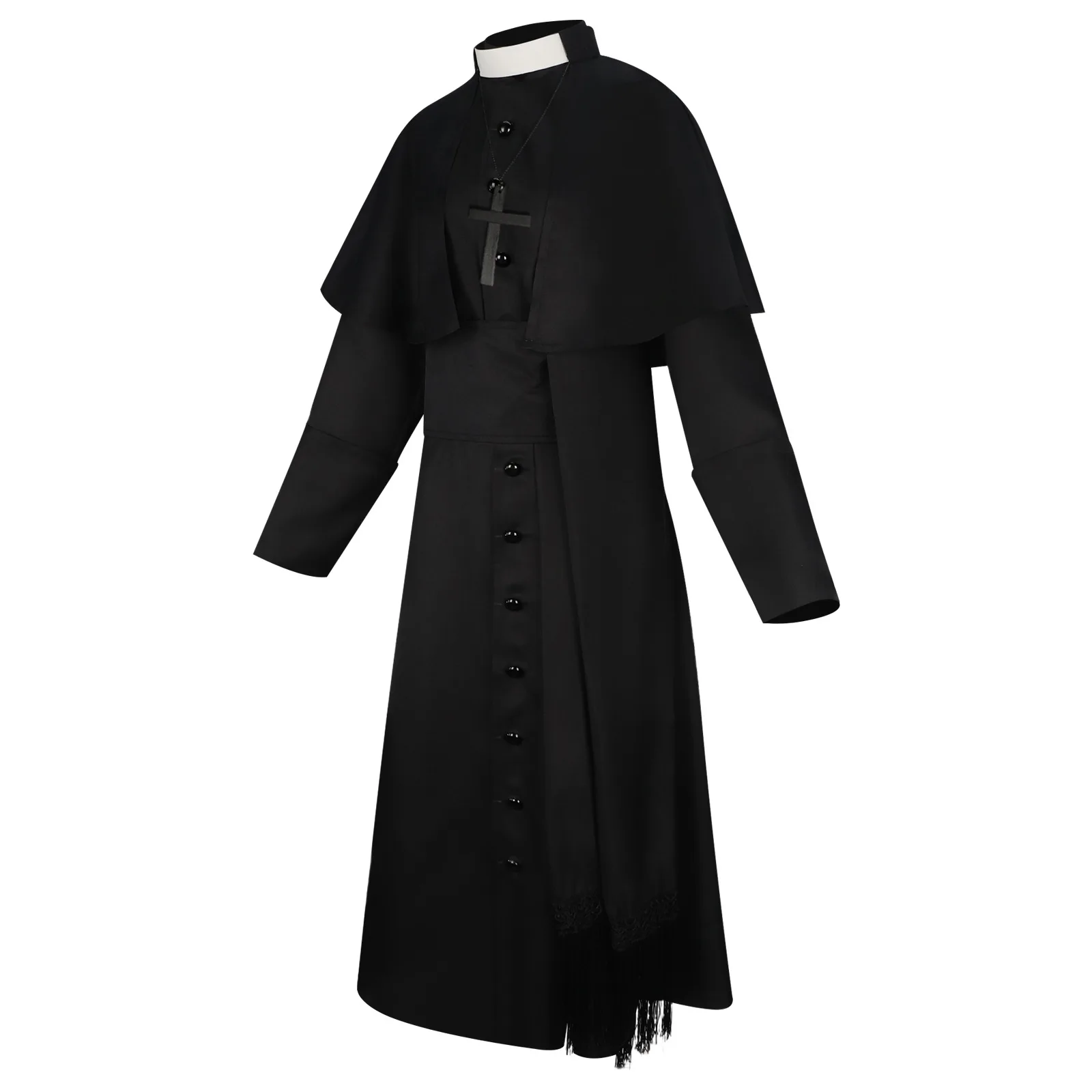 Мужской костюм-туника, черный средневековый монах, священник, Ренессанс, косплей с крестом, ожерелье