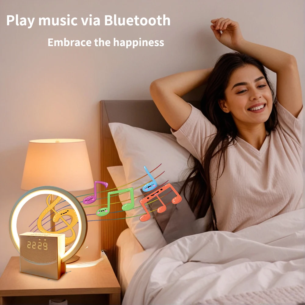 ساعة منبه محاكاة شروق الشمس مع مكبر صوت بلوتوث آلة الضوضاء البيضاء LED مكتب ضوء الليل ديكور المكتب المنزلي لغرفة النوم #3