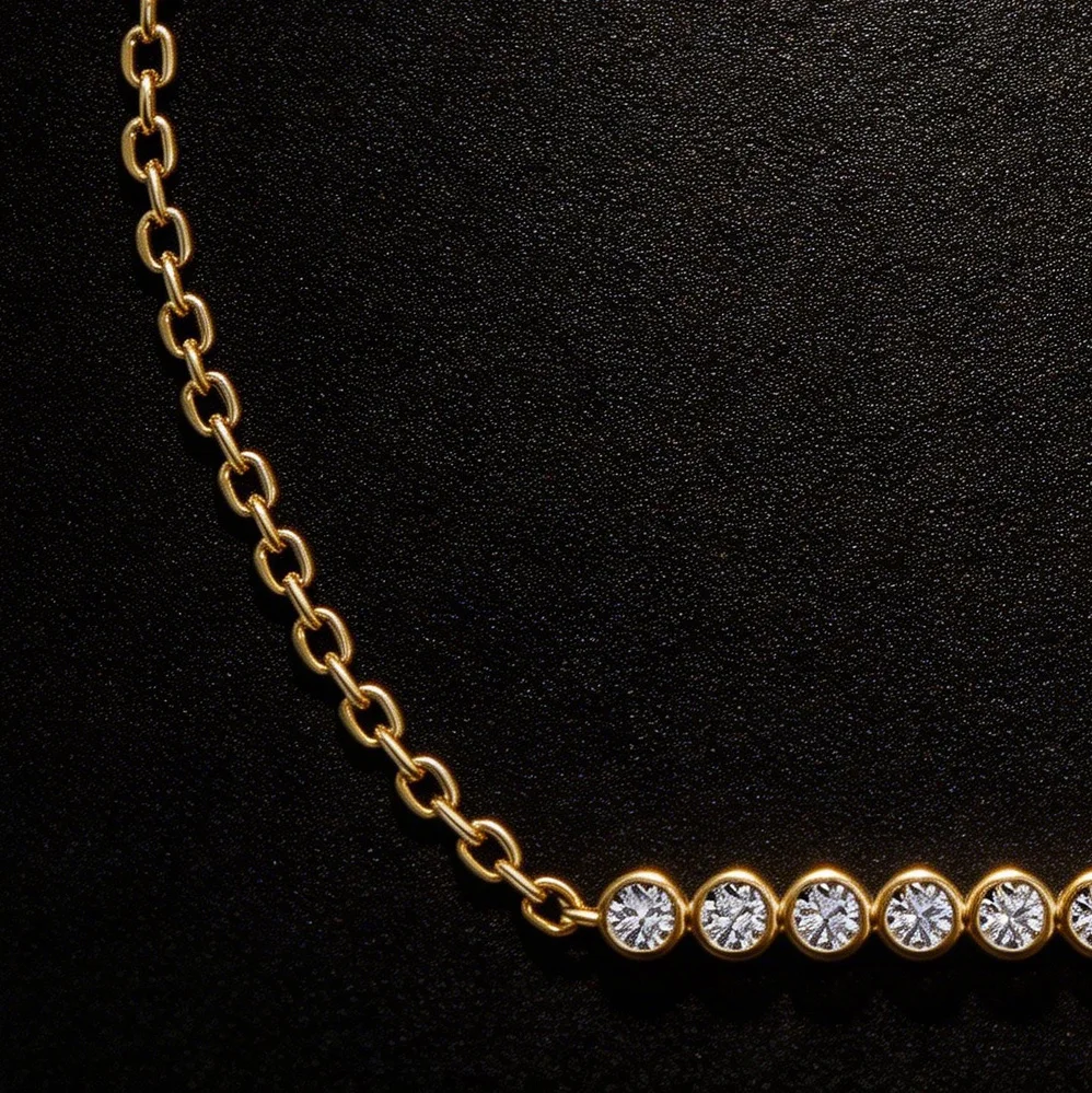 Bezel Set Round Stone Tennis Anklet Embellished with Swarovski Crystals Copper Gold Plated Women Jewelry Summer Gift