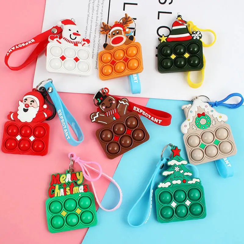 4/8pcs Christmas Bubble Keychain Pendant Toy Kids Adults Pressure Relieving Gift Christmas Decoration for Home New Year Presents