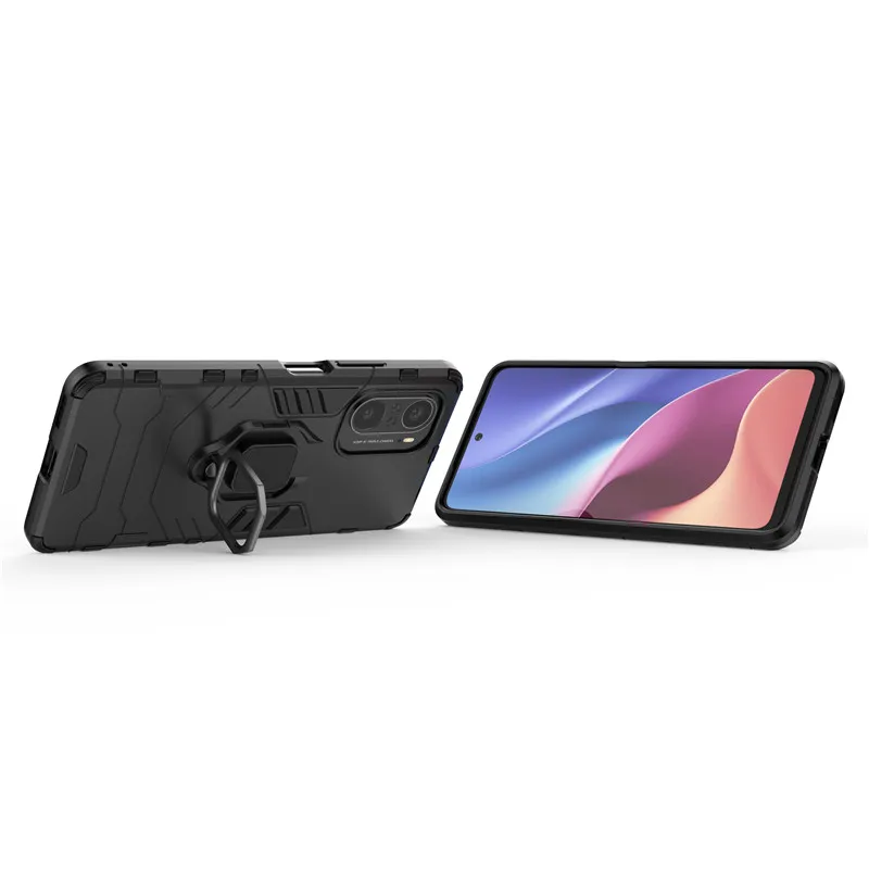 For Xiaomi Poco F3 Case For Poco F3 Cover Armor Shockproof Silicone Hard PC Stand Protective Phone Bumper For Xiaomi Poco F3