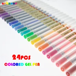 Conjunto de canetas gel coloridas japonesas, ponto fino, escrita suave, adequado para colorir, desenho, journaling, 0,5mm, 12 pcs, 24pcs