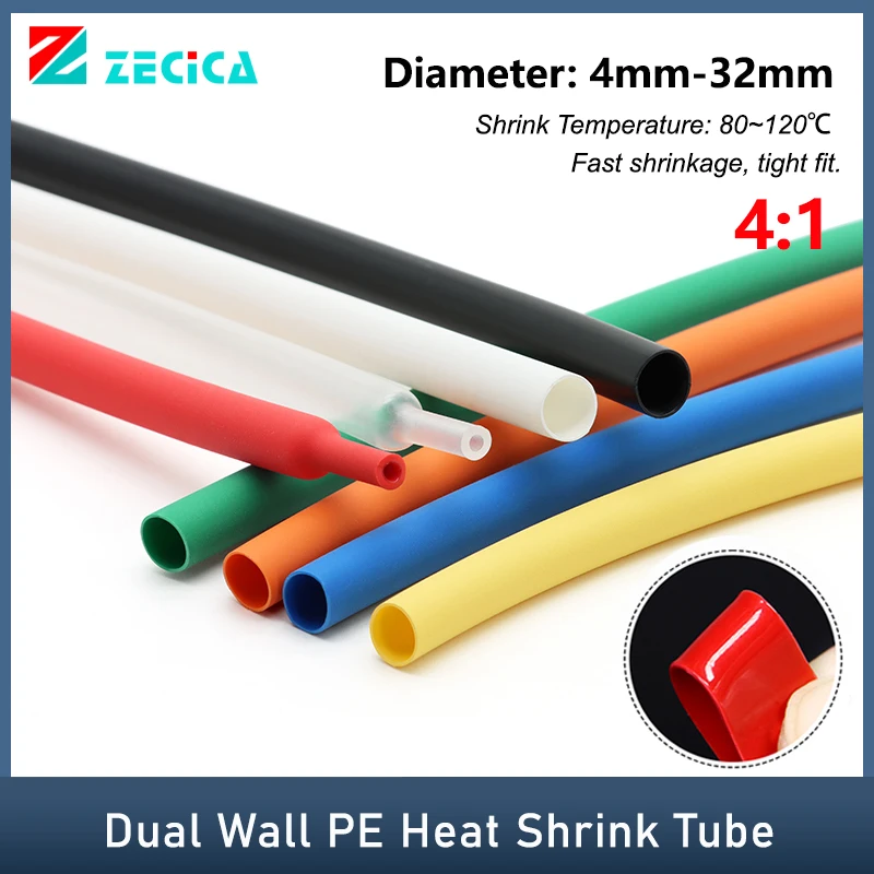 

1/3/5/10M 4:1 Heat Shrink Tube Dia.4/6/8/12/16/20/24/32mm Adhesive Hotmelt Glue Heat-shrinkable Sheath Cable Sleeve Wrap