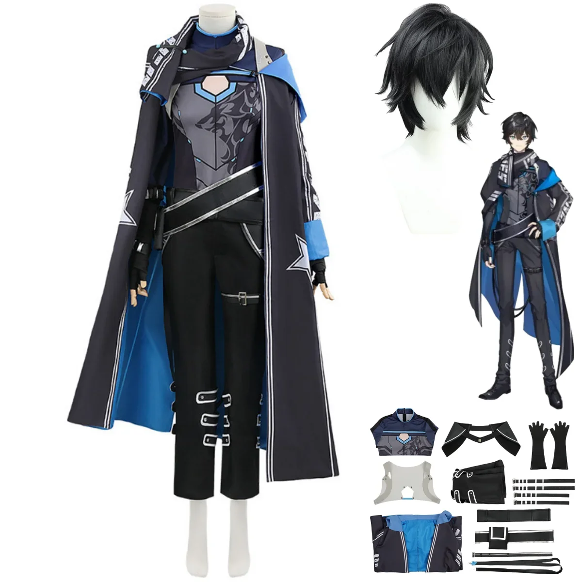 Anime Virtual You  Axia·Krone Cosplay Costume  Wig Long Trench Coat Uniform Man Woman Masquerade Ball Suit