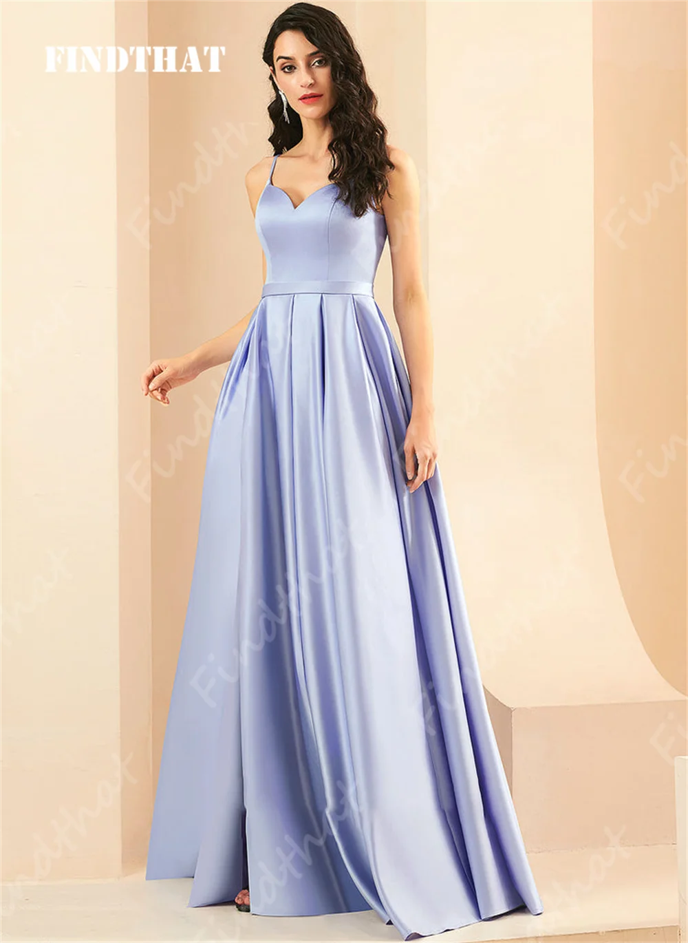 Vestido de noche con cuello en V, tirantes finos, vestido de graduación con hendidura, corte en A, satén, sin mangas, vestidos de fiesta formales, batas de velada personalizadas