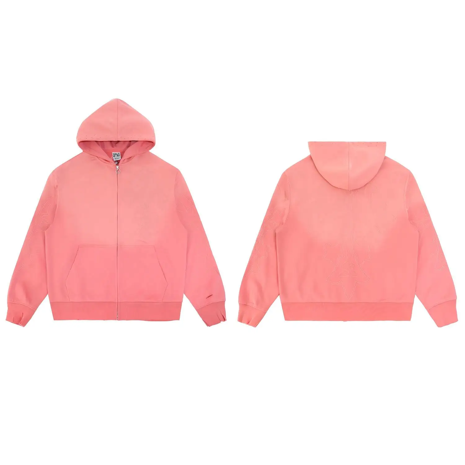 VALE FOREVER VALLEY Vintage Skull Print Washed Hooded Zip Jacket, High Street Casual Coat