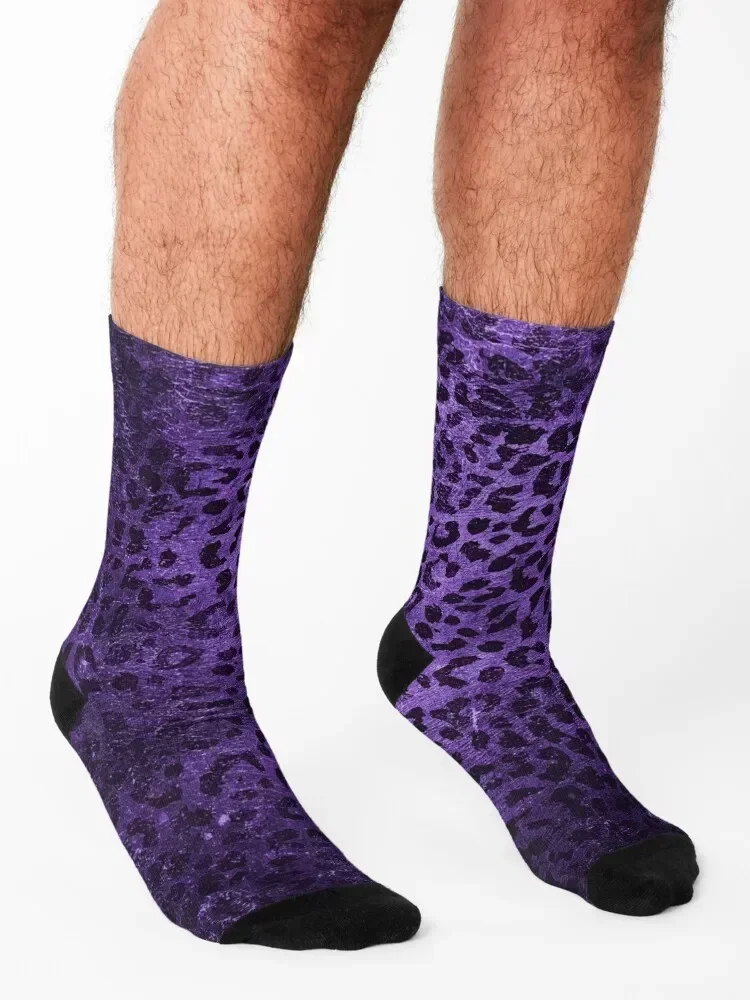 Distressed Purple Leopard Print Socks funny sock christmas gifts gift sport Socks For Man Women's