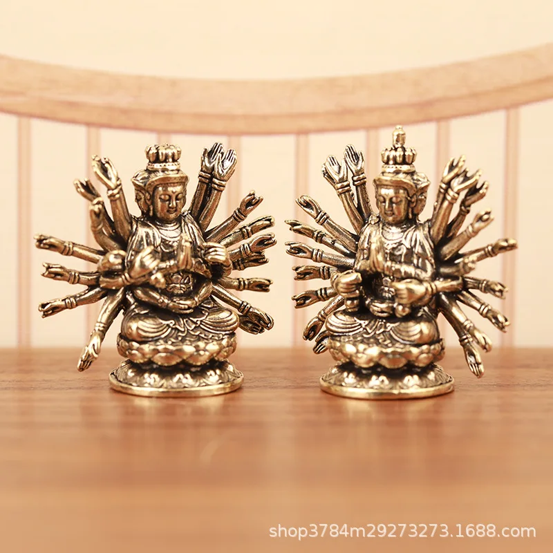 

CZ Brass Large Thousand Hands and Thousand Eyes Guanyin Buddha Bodhisattva Ornament Backlight Eighteen Arms