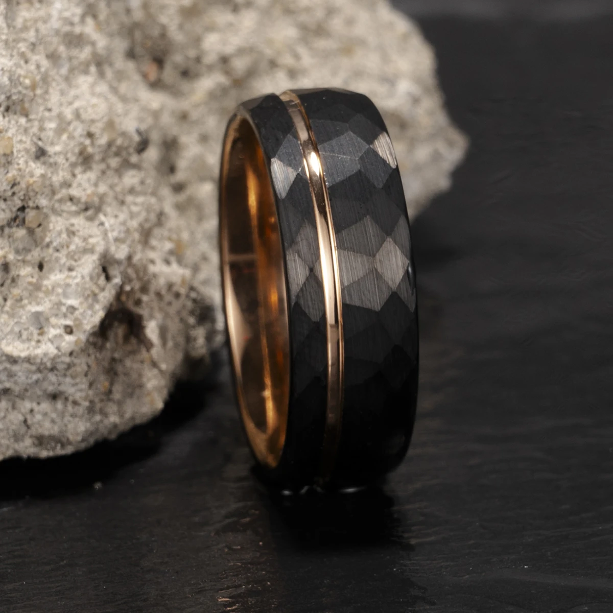 Black Tungsten Carbide Ring Luxury Couple Wedding Ring 8mm Hammered Comfortable to Wear Anniversary Gift for You