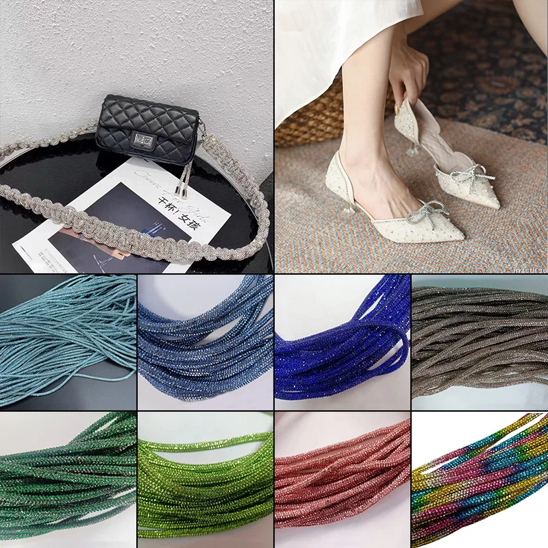 5/6mm Crystal Rhinestone Cotton Cord Bling Diamond Rope Trim Round DIY Shoelace Hoodie Pants Drawstring Making 50yard/roll