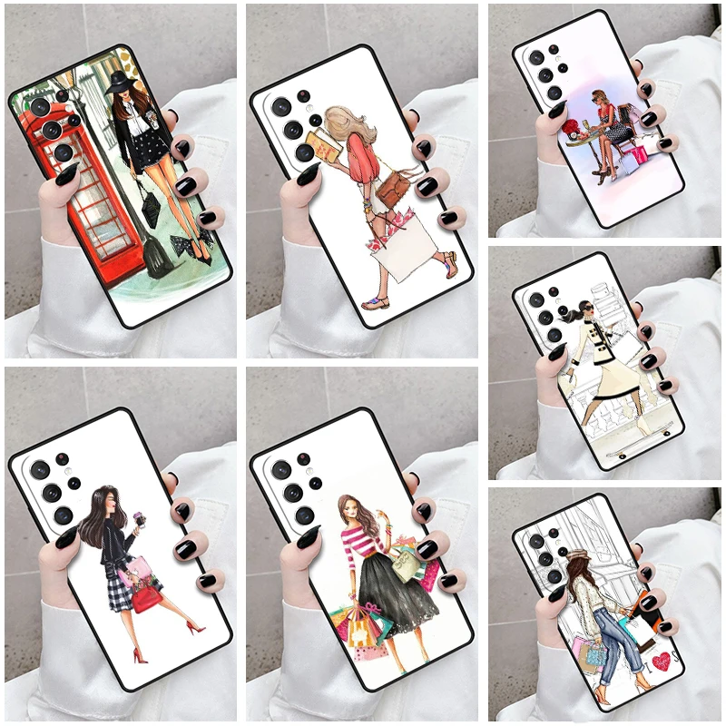 حافظة لهاتف سامسونج جالاكسي S24 S25 S23 S21fe S22 Ultra Plus Note 10 20 غطاء Harrods فتاة التسوق