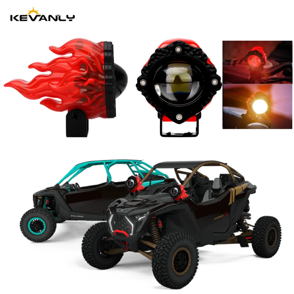 

2x Motorcycle LED Spot Light Dual Color Red Flame Style Hi/Lo Beam Stobe Fog Lamp for Car Trucks SUV UTV JEEP 12V Driving Light