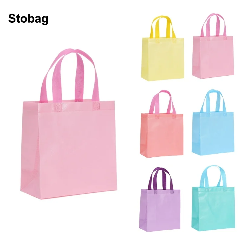 

StoBag 24pcs Wholesale Color Non-woven Gift Tote Bag Fabric Packaging Shopping Handbag Waterproof Storage Reusable Pouch Party