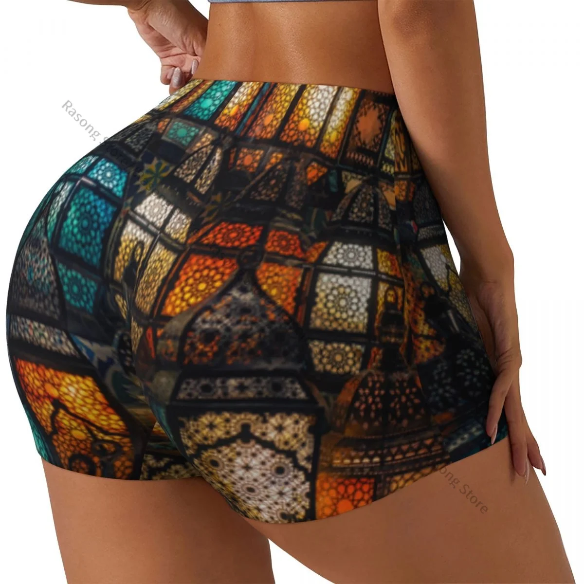 

Женские шорты для йоги в мусульманском стиле, блестящие фонарики, подтяжка ягодиц, комфортный фитнес-зал