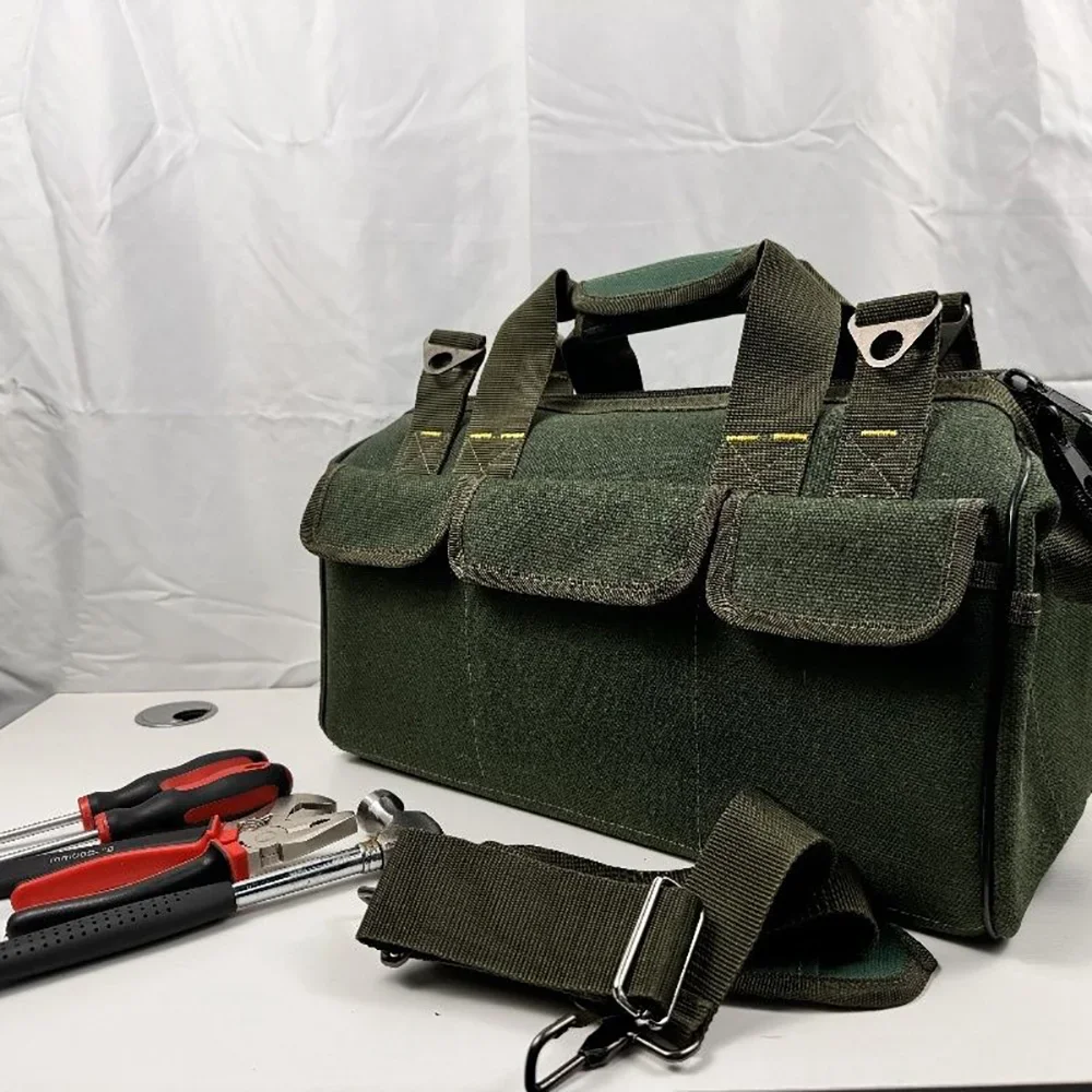 

Vintage Thickened Green Canvas Tool Bag with Shoulder Strap Electrician's Tools Work Bag Storage Bag