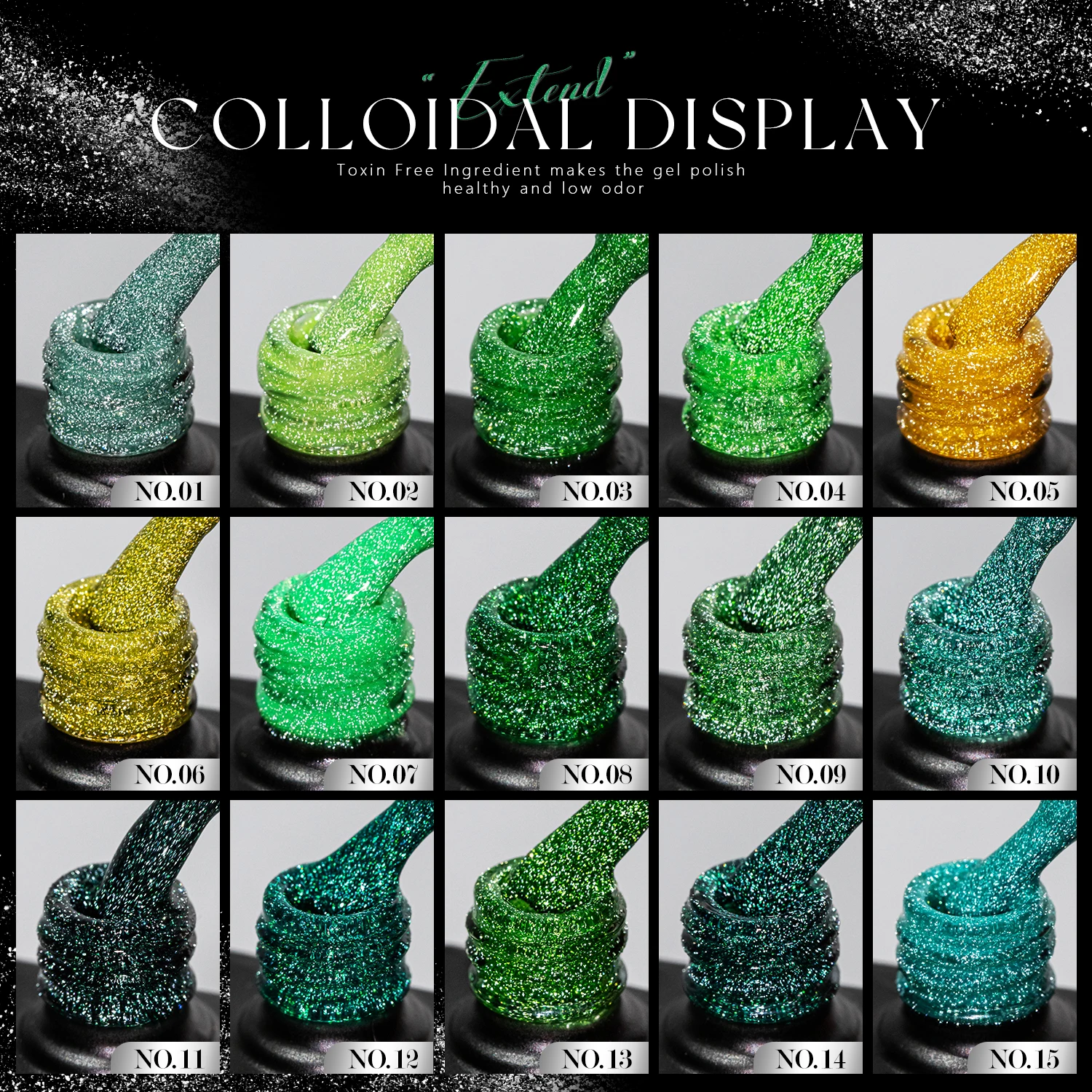 Vendeeni Free Design Smalto gel riflettente da discoteca Collezione 15 colori TPO GRATUITO HEMA OEM Smalto gel flash lucido per nail art