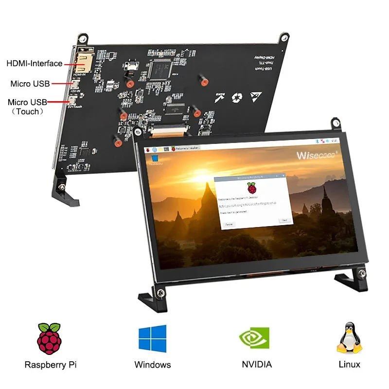 Wisecoco 7 Inch 1024*600 Touch Screen Display For Raspberry Pi 4B 4 3B+ 3 3B LCD Module Monitor With Capacitive Touch Panel