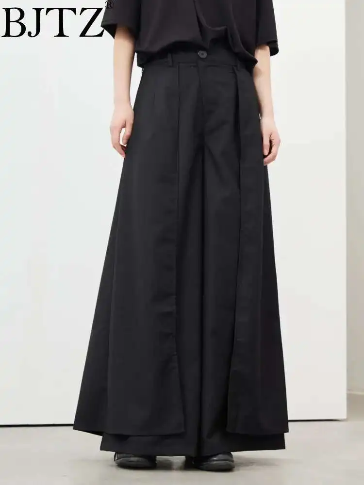

BJTZ Women Black Pleated Long Elegant Wide Leg Pants High Waist New Loose Fit Trousers Fashion Tide Spring Autumn 2025 HL184