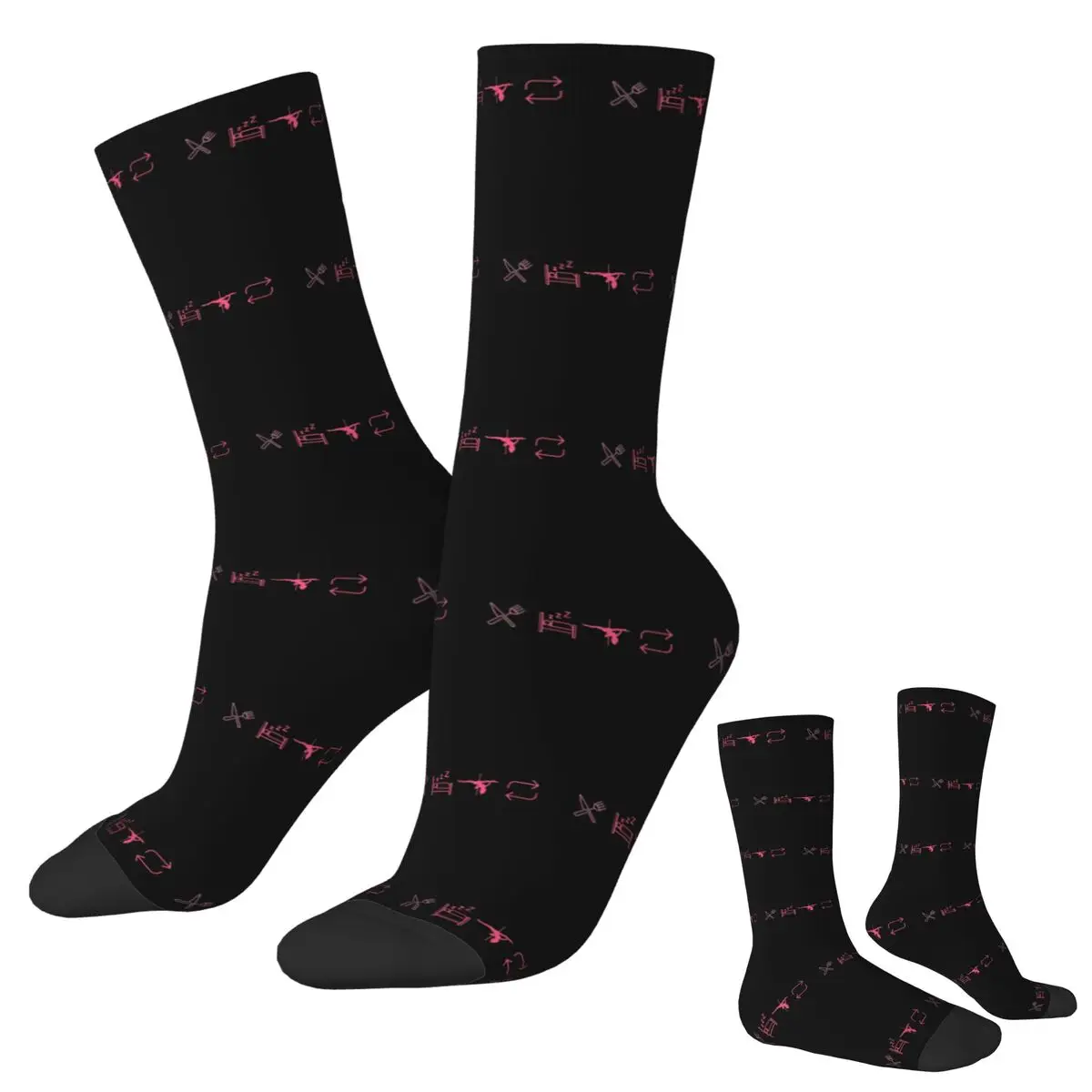 أكل، نوم، رقص القطب، تكرار - جوارب أيقونات سوداء، جوارب هاراجوكو فائقة النعومة، جوارب طويلة لجميع المواسم، إكسسوارات للجنسين