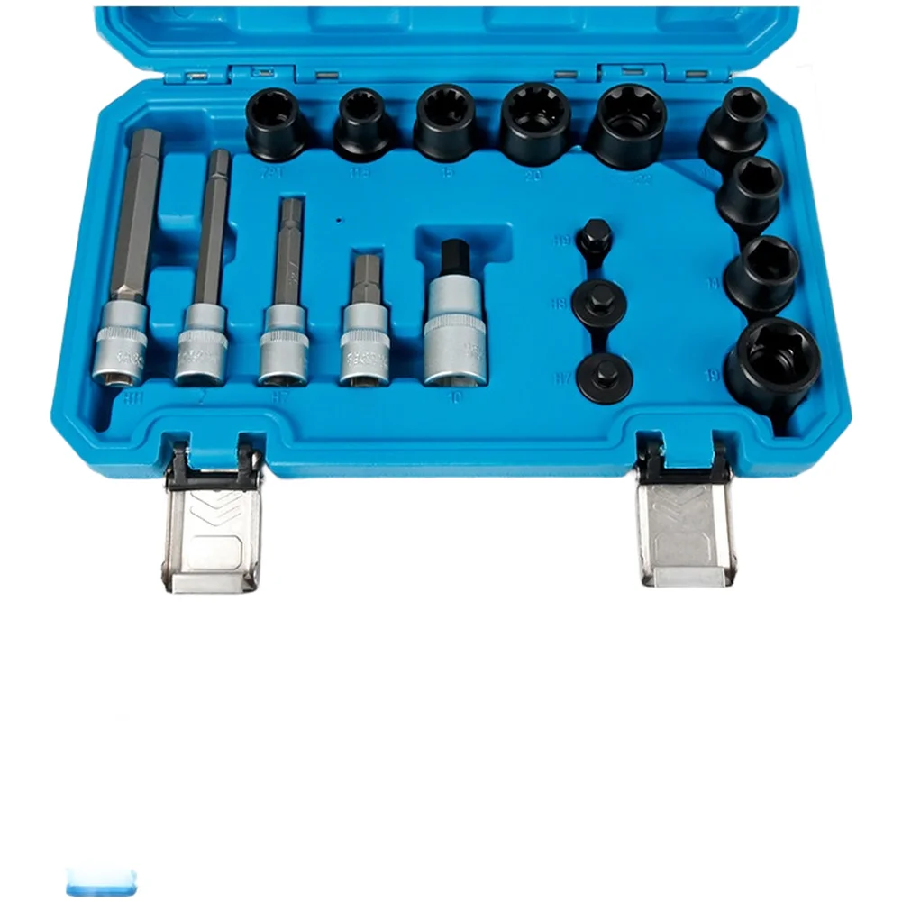17PCS Chrome Vanadium Brake Caliper Socket Set with Assorted Sizes 1/4 3/8 1/2 Inch Drives for Professional Mechanics