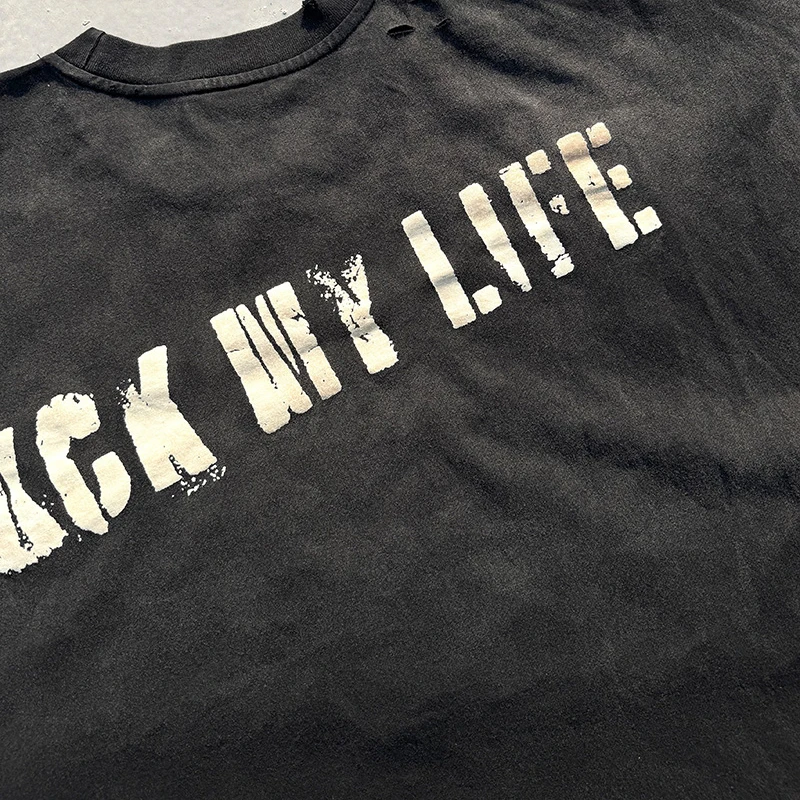 الشارع الشهير خطابات كبيرة طباعة سانت التالف عقد تي شيرت المتضخم صندوق تي شيرت خمر غسلها الأسود التالف عقد القذرة تي شيرت