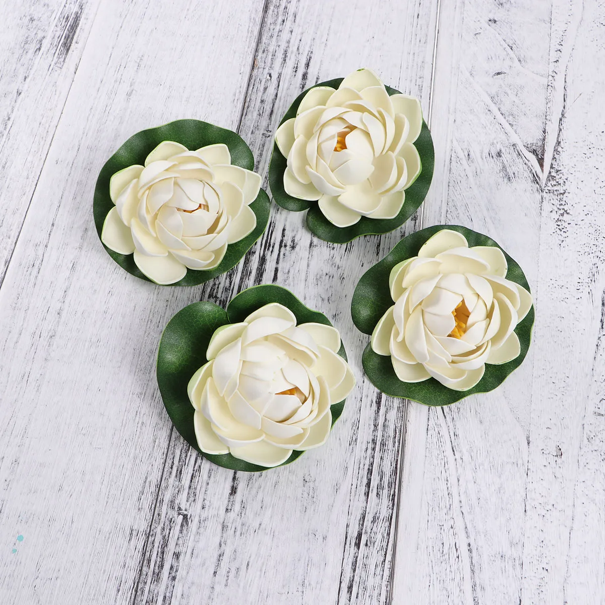 

Artificial Water Lilies 2Large18cm 4Small10cm WhiteGreen EvaFoam Floating Pond Plants Decoration Lotus OutdoorIndoor