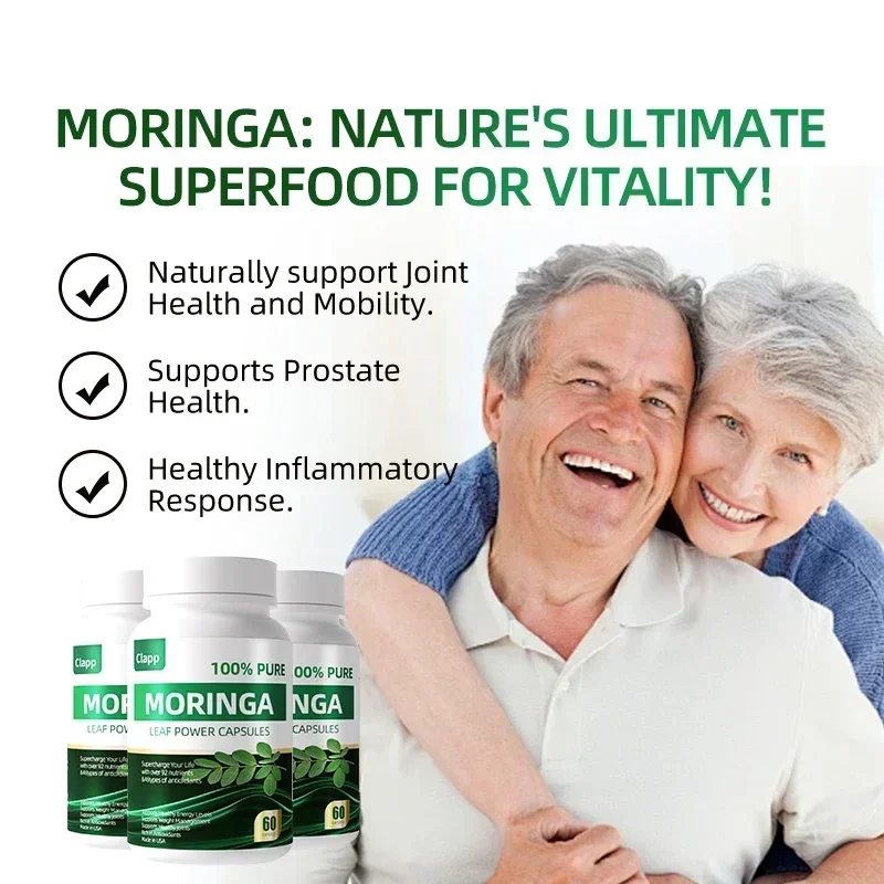 Moringa Capsules, Organic Made from Moringa Powder | Green Superfood, Skin Health, and Immune Support