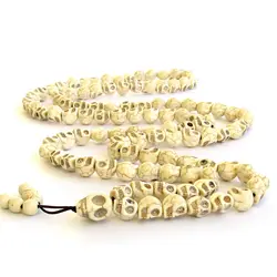 13x10mm Carved Skull Howlite 108 Beads Necklace Yoga Mala Health Prayer Teens Cuff Unisex Men