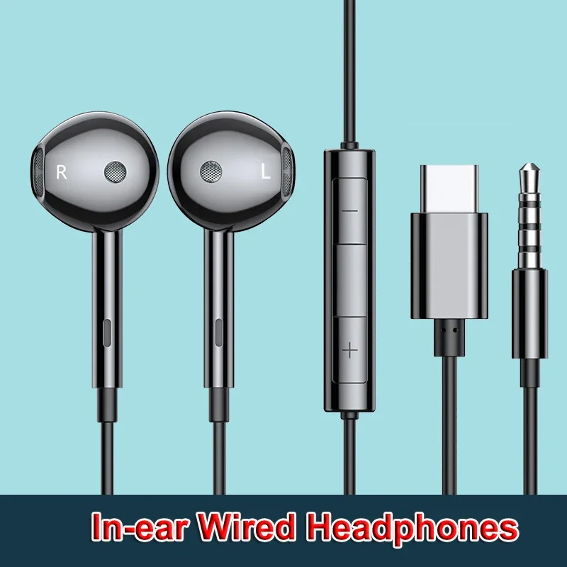 USB Type-c Earphones for Samsung Galaxy S23 S22 S21 S20 Plus Mic Control Stereo In-ear Microphone Wired Headphone 3.5mm Headset