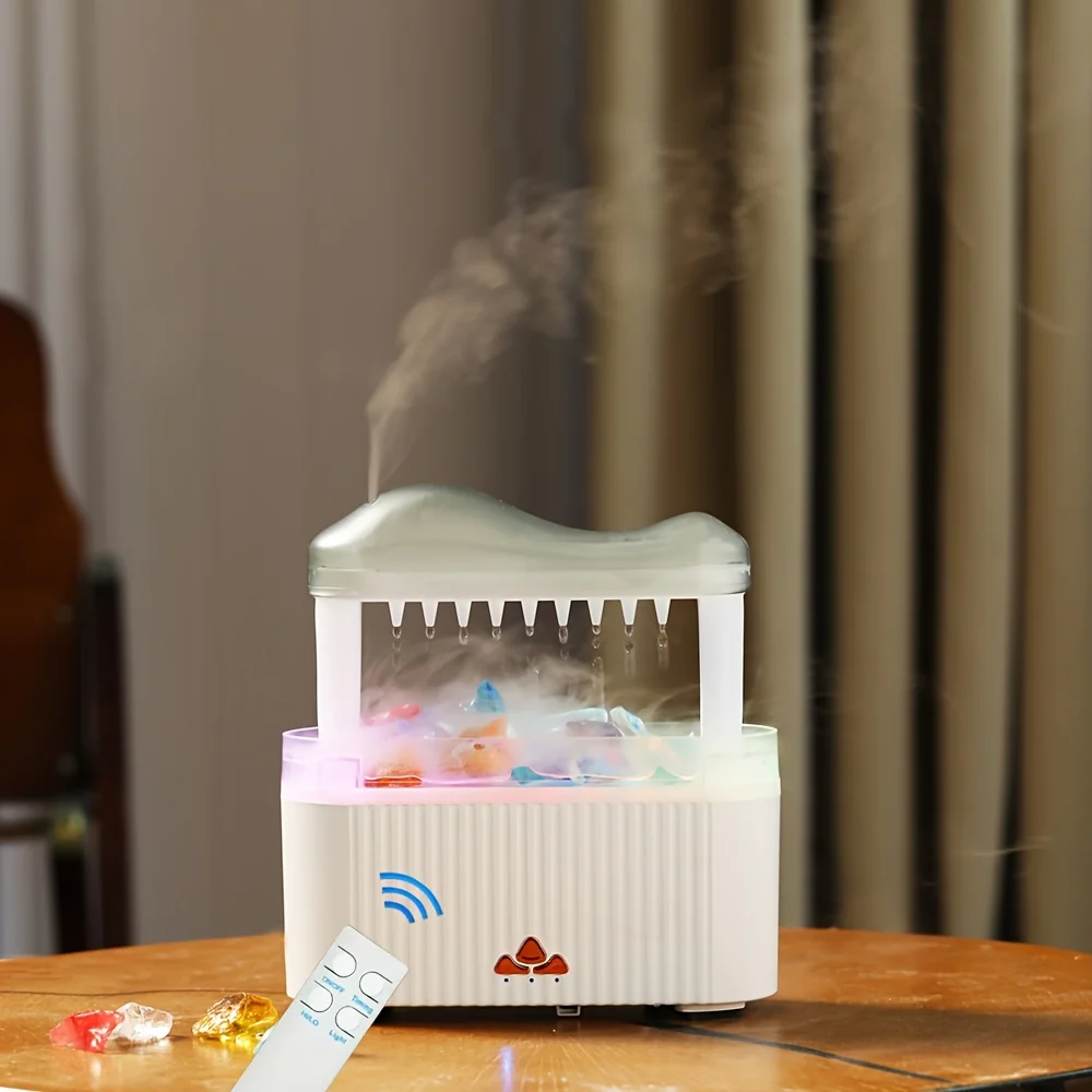 Humidificateur nuage et pluie variable, télécommande, goutte d'eau, lumière cascade, conception de pièce plus lente, son de pluie, blanc non, 7 couleurs