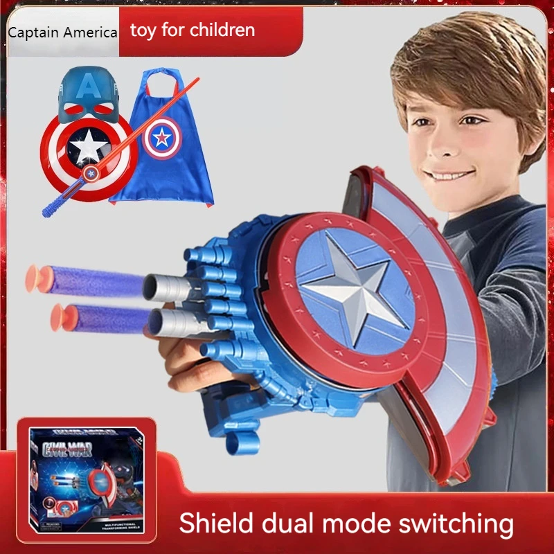 New Marvel Captain America Kids Toy Set Sponge Soft Bullet Launching Shield Kids Can Emit Light Mask Cloak Boy Cosplay Prop Gift