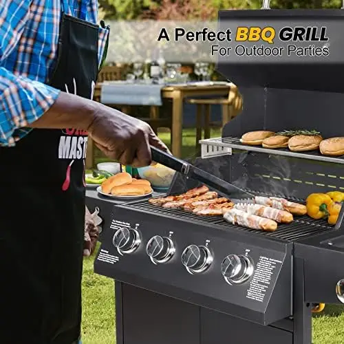 Propane Gas Grill 4 Burners with Side Burner Freestanding Grill Cart with Wheels for Outdoor Garden Cooking Barbecue