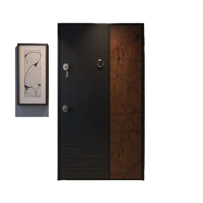 Custom Turkish Style Steel Wood Entry Door Household Anti Theft Splicing Wooden Door For Home Security Export Quality