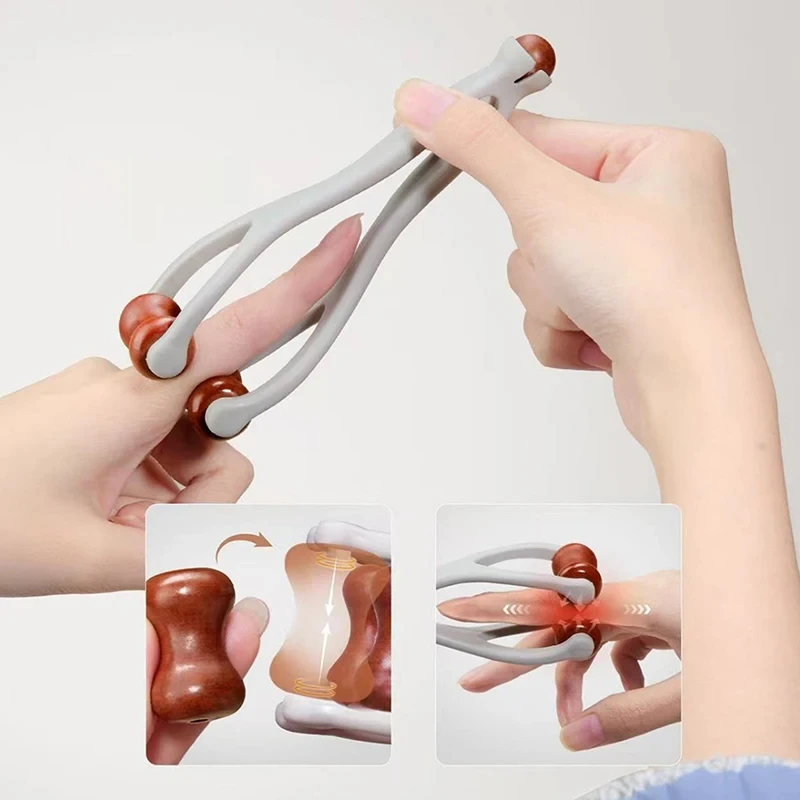1/2pcs Rolo de Massagem para Dedos em Madeira Sólida com 360 Pontos °   Massageador de Dedos com Design de Clipe e Rolos, Bastão de Acupressão para Alívio dos Meridianos das Mãos