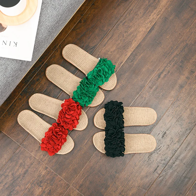 Personality Slipper Goddess  Home Indoor And Outdoor Wear Broken Flowers Non-Slip Comfortable Breathable Cotton Linen Cold Drag