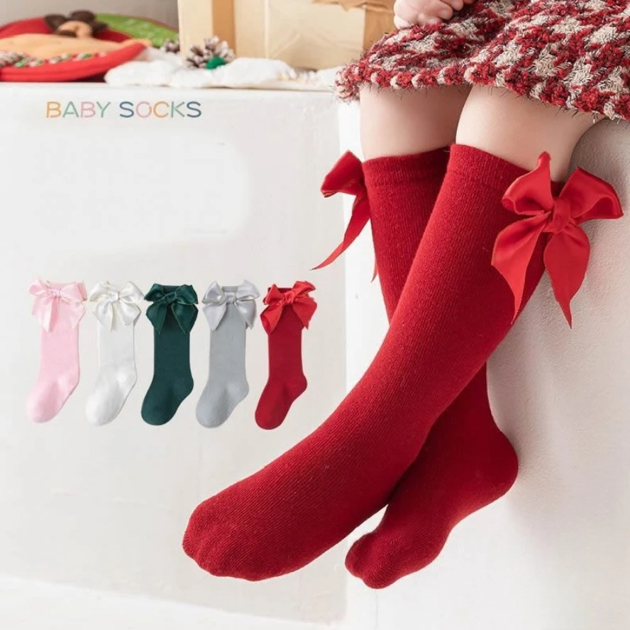Neue Marke Baby Kleinkinder Socken Herbst Winter Kinder Mädchen Kniehohe Lange Socke Baumwolle Großen Bogen Spanisch Stil Kinder Boden Socken
