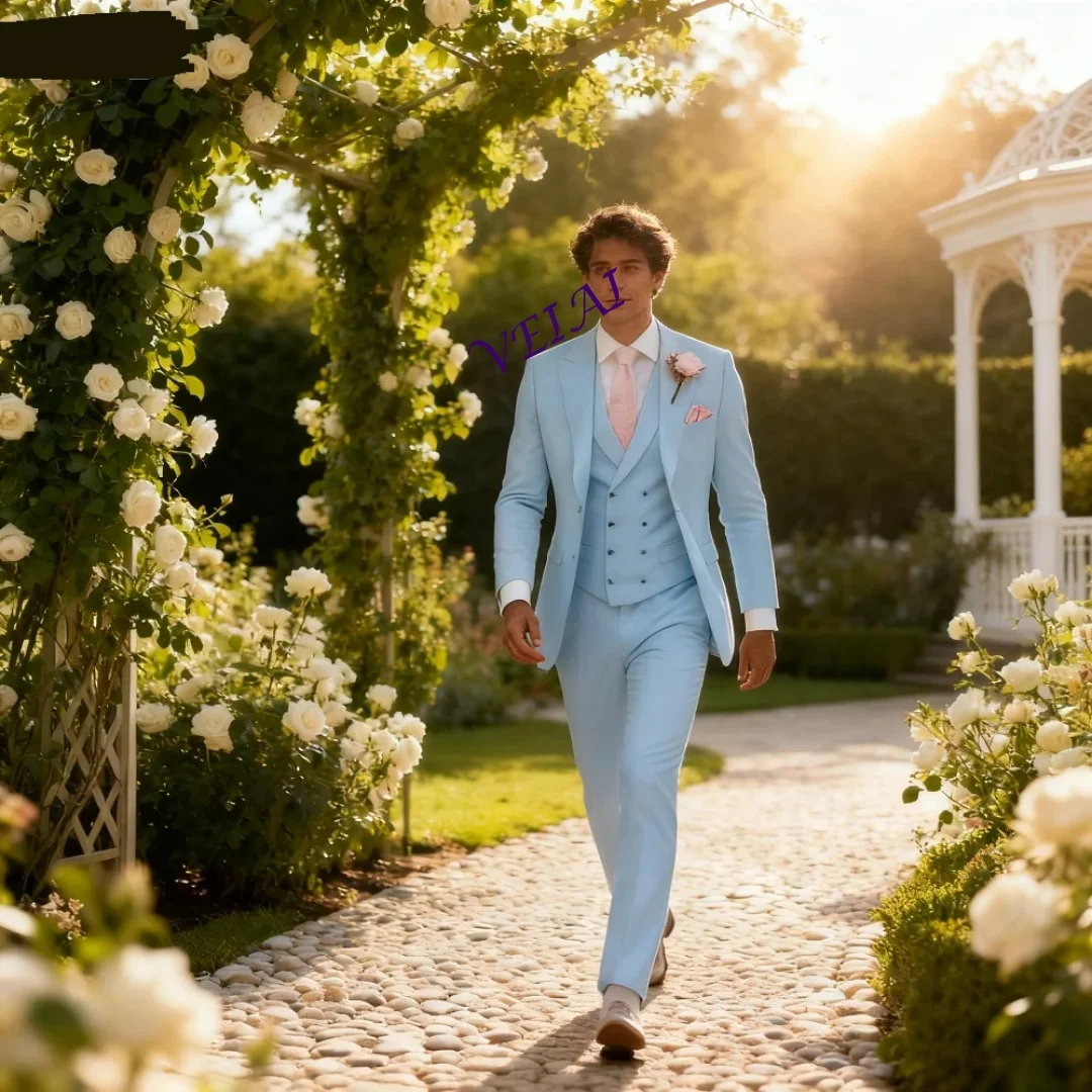 

CustomizedMen's Wedding Terno Slim Fit 3-Piece Smoking Solid Casual Blazer with Double-Breasted Vest And Pants - Formal Men's Su