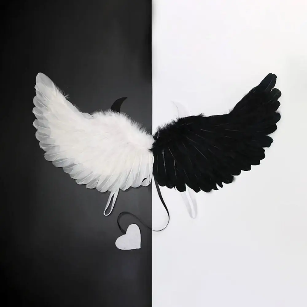 

Temperament Cosplay Accessories Angel Feather Wing Love Tail Halloween Devil Feather Wing Evil Horn Photo Props Dance Show Props