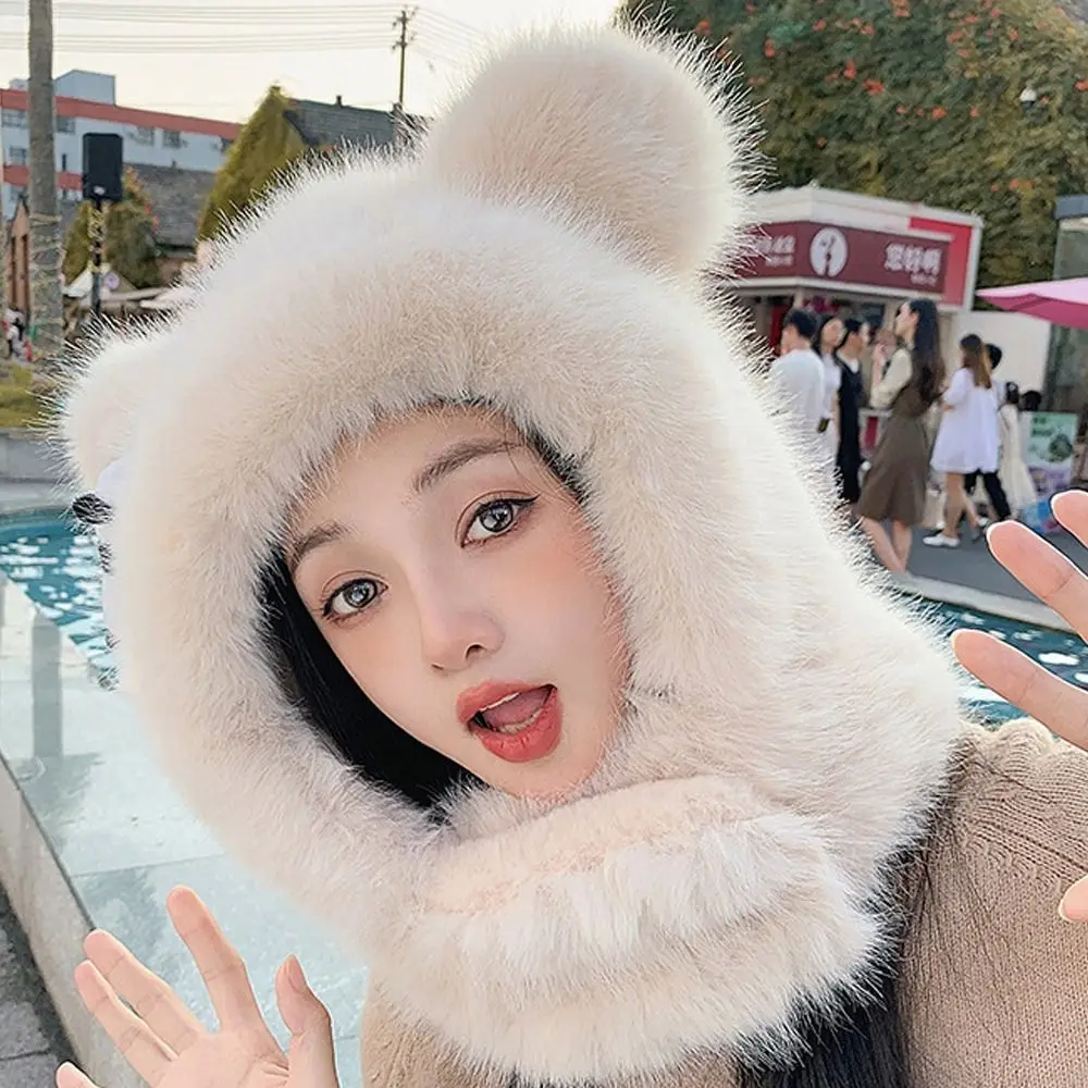 

New Cute Cartoon Plush Hat Winter Thickned Pullover Hats Windproof Keep Warm Ear Protection Cap for Women