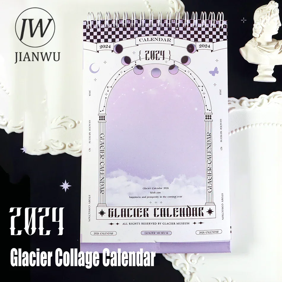 

JIANWU 2024 Glacier Collage Desk Calendar Simple Decor Goo Card Calendar Creative DIY Journal Collage Stationery