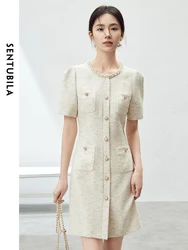 SENTUBILA High-end Linen Blend Tweed Dress Women 2024 Elegant Fashion Lady Button Down Mini Dress Woman Summer Clothes 142L54305