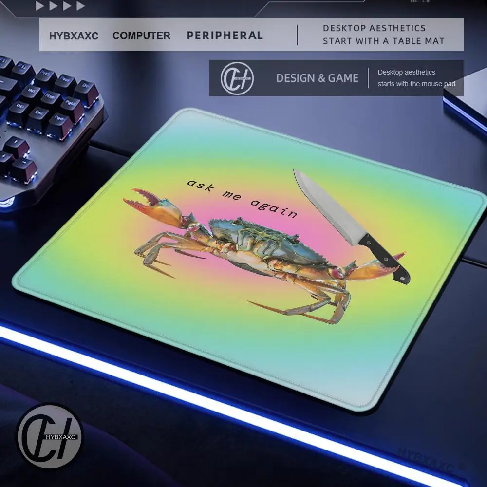 Ask Me Again Crab Mouse Pad Crab Holding Knife Meme Mousepad Funny Desk Mat for Gaming Animal Desk Decor Rainbow Office Supplies