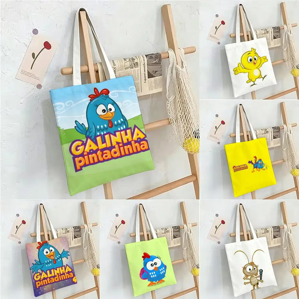 Bolsas de almacenamiento con dibujos de G-Galinha Pintadinha, bolsas de compras, bolsos de lona, ​​bolsos de hombro para mujer, bolsas de compras de alta capacidad