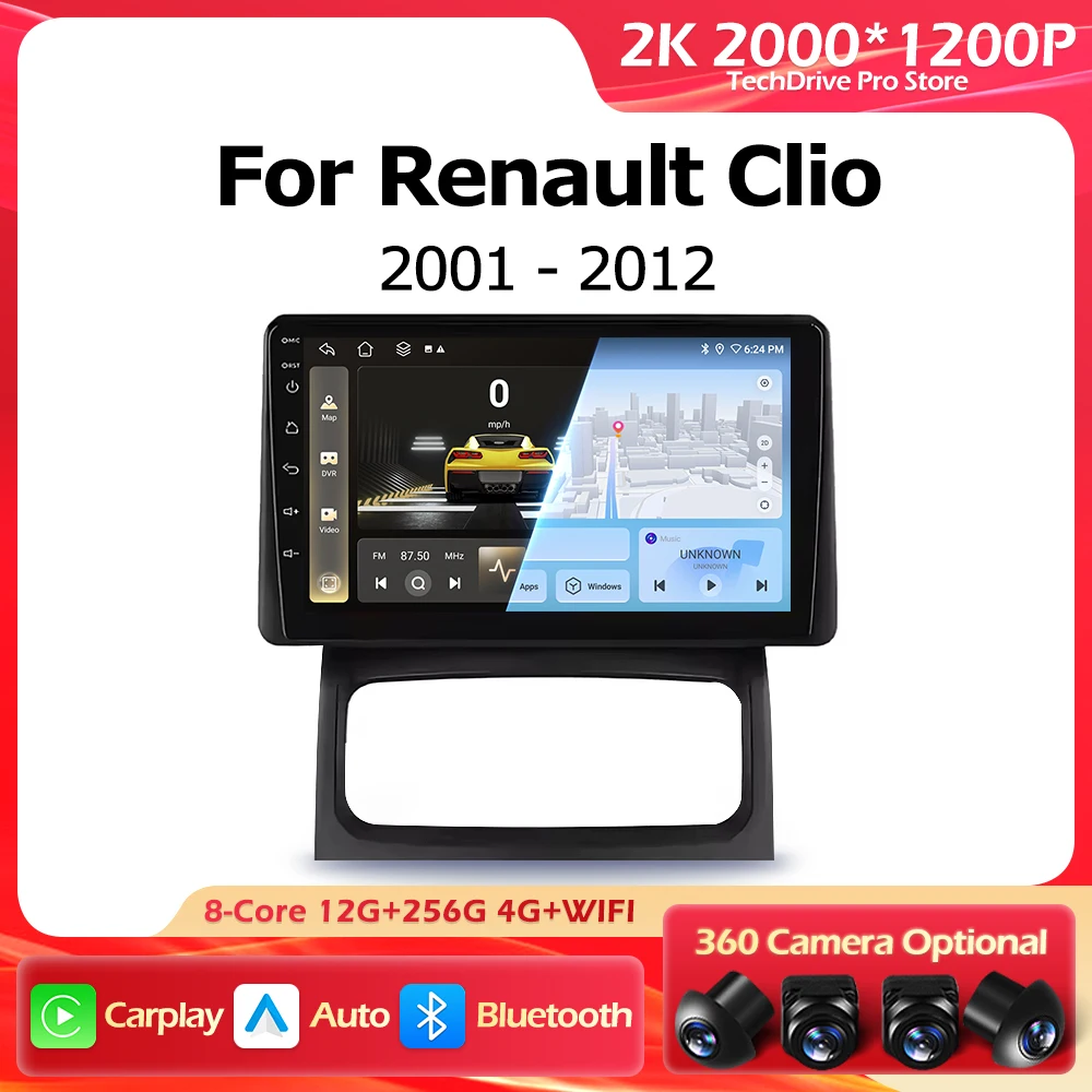 

Автомагнитола Android 16 с беспроводным CarPlay для Renault Clio 2 BB CB 2001-2012, навигация GPS, интеллектуальная мультимедийная система с сенсорным экраном