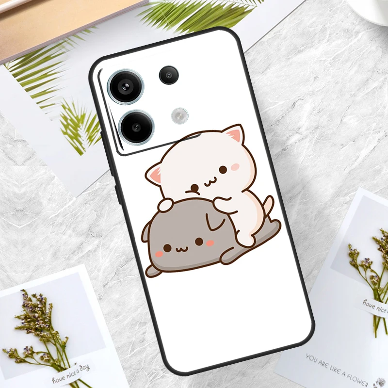 Mochi Peach Cat Case For Redmi Note 12 Pro 9 10 11 9S 10S 11S 12S 10C 12C 13C Redmi Note 13 Pro Plus Cover