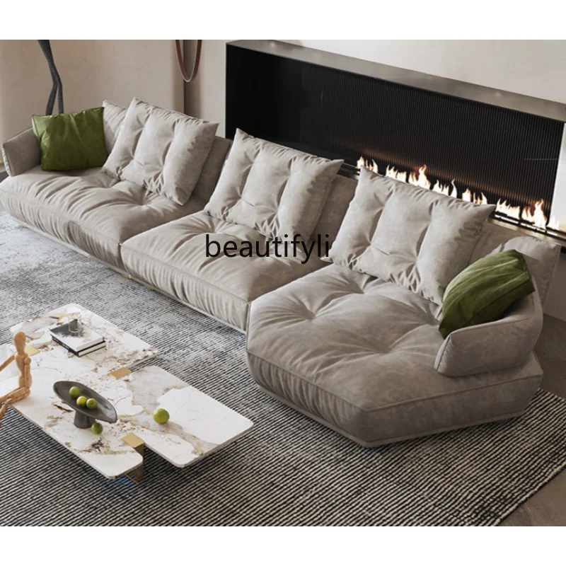 

Italian Sofa Designer Modern Faux Leather Large and Small Apartment Type Light Luxury Corner down Shaped Emery Fabric furniture