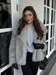 HH Winter Warm Thickened Women's Faux Fur Jacket Fashion V-Neck Long Sleeve Casual Short Jacket Women's Short Top Y2K