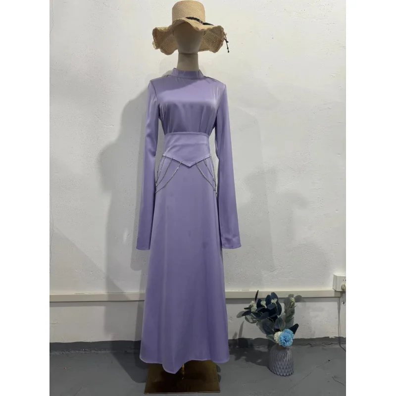 Summer New Fashionable Elegant Breathable Waist-Cinching Stylish Solid Color Long Sleeve Dress