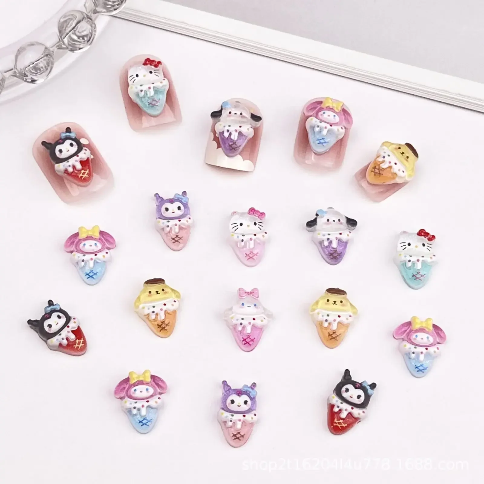 50ชิ้นเครื่องประดับเล็บเรซิน flatback Sanrio Ice Cream ชุดตกแต่งศิลปะเล็บ Hello Kitty DIY