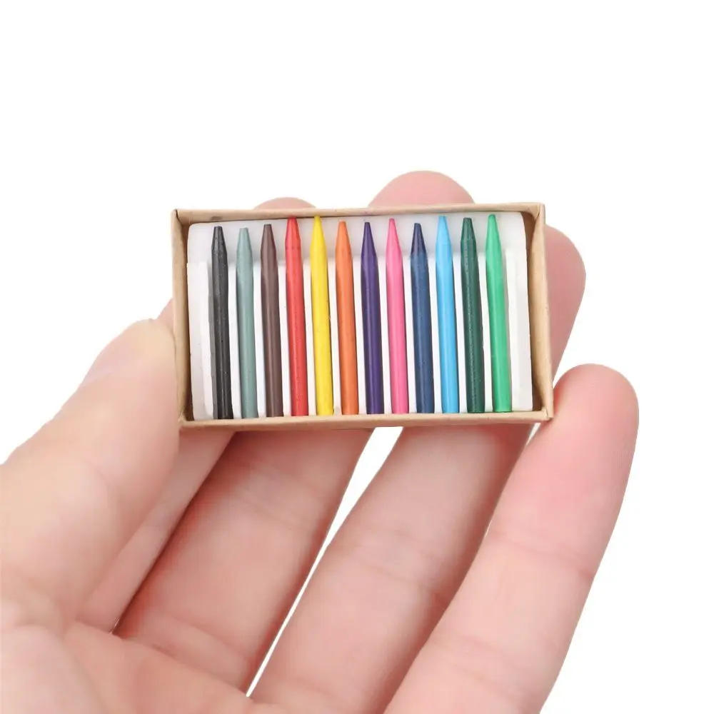 1 Set Gift Playing House Mini Painting Tools Miniature Color Pencil Dolls Accessories Dollhouse Decoration  Colorful Crayon